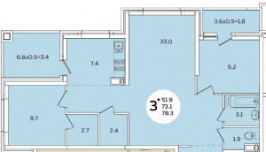2-комнатная квартира 78,3 кв. м