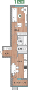 1 к.кв. - 42,18 кв.м.