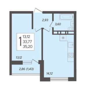 1-клмнатная квартира 35,2 кв. м
