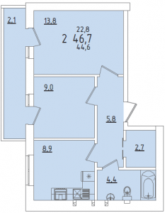 2-комнатная квартира 46,7 кв. м